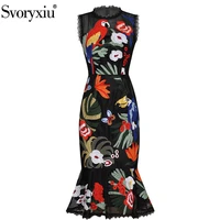 svoryxiu sexy hollow out flower parrot embroidery black mermaid dress womens fashion summer sleeveless runway dresses 2020 new