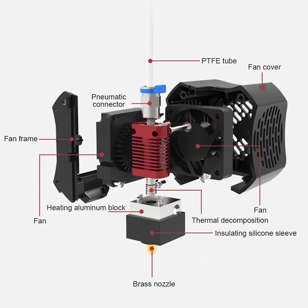 

3D Printer Full Assembled Extruder Kit Extruder Nozzle Kit Rigid 3D Printer 0.4mm Nozzle Accessories for Ender-3 v2