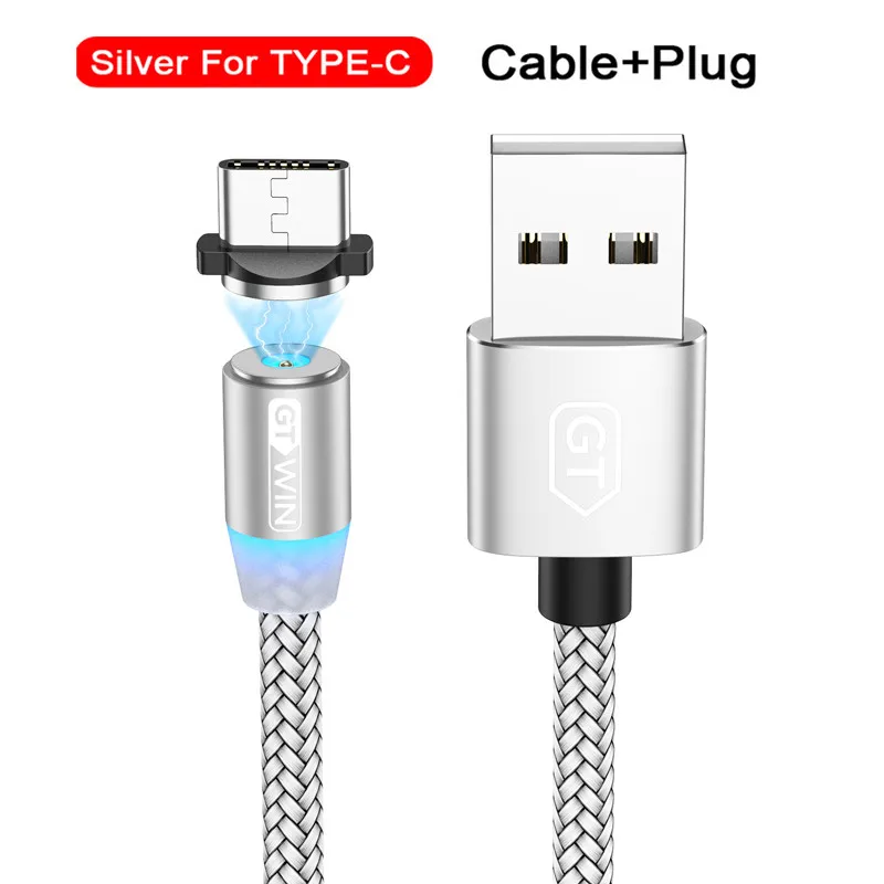 For Type C Silver GTWIN 3 м Магнитный кабель для быстрой зарядки USB type-C Магнитный адаптер зарядное устройство Магнитный зарядный кабель Micro USB для iPhone xr xiaomi - Цвет: For Type C Silver