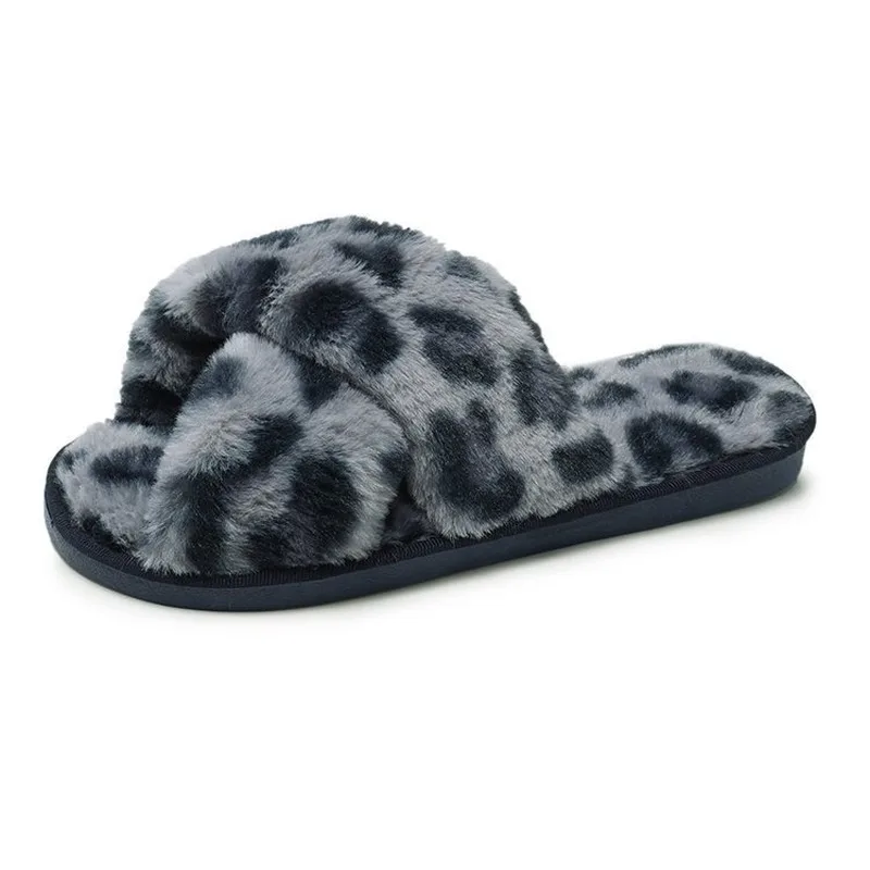 

Mazefeng Winter Women Home Slippers with Faux Fur Fashion Warm Shoes Woman Slip on Flats Female Slides Leopard Plus Size 36-41
