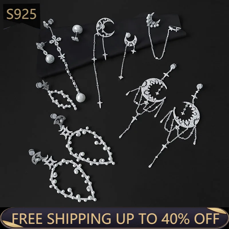 925 Sterling Silver Pearl Earrings Ear Studs Pearl Ring Europe And America Fashion Elegance Luxury Brand Zircon Monaco Jewelry
