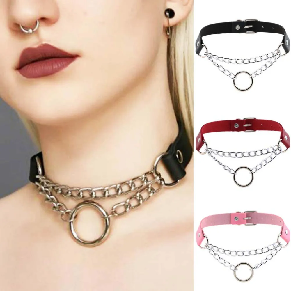 Punk choker collar for women necklace Goth Silver color chain leather chocker girls Gothic jewelry | Украшения и аксессуары