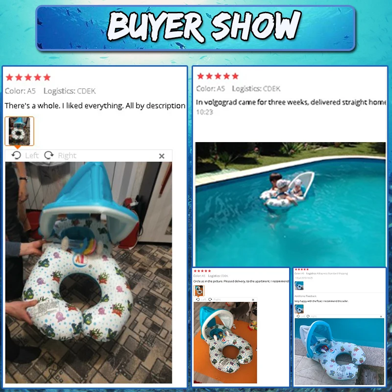 

Portable Baby Pool Float Neck Ring With Subshade Portable Mother Children Swim Circle Inflatable Safety Swimming Ring Float Seat