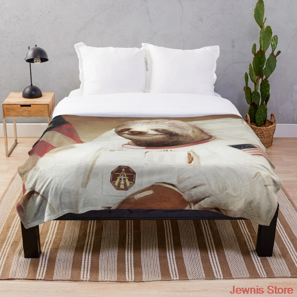 

Astronaut Sloth Throw Blanket Sherpa Blanket Warm Super Soft Flannel Office Nap Bedspread Sofa Bedding Plush Quilt Plaids