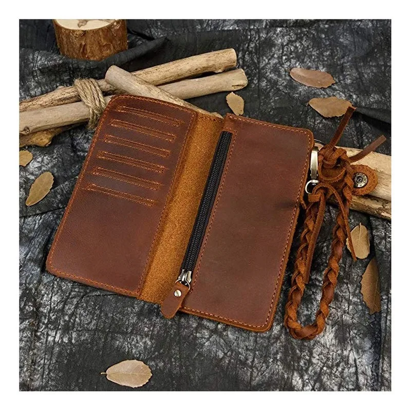 Ретро Для Мужчин's кожаные длинные Анти кражи кошелька мужчин кольцо для ключей