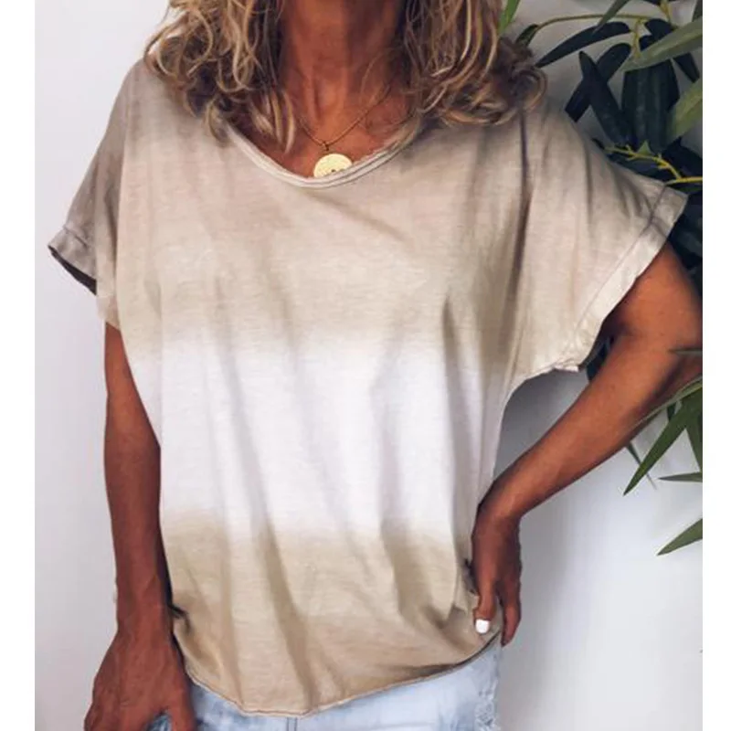 

Summer rainbow gradient printed short sleeve T-shirt