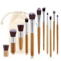ronshadow 11pcs natural bamboo makeup brushes exquisite cloth bag eye shadow foundation powder eyeliner beauty brush set tool