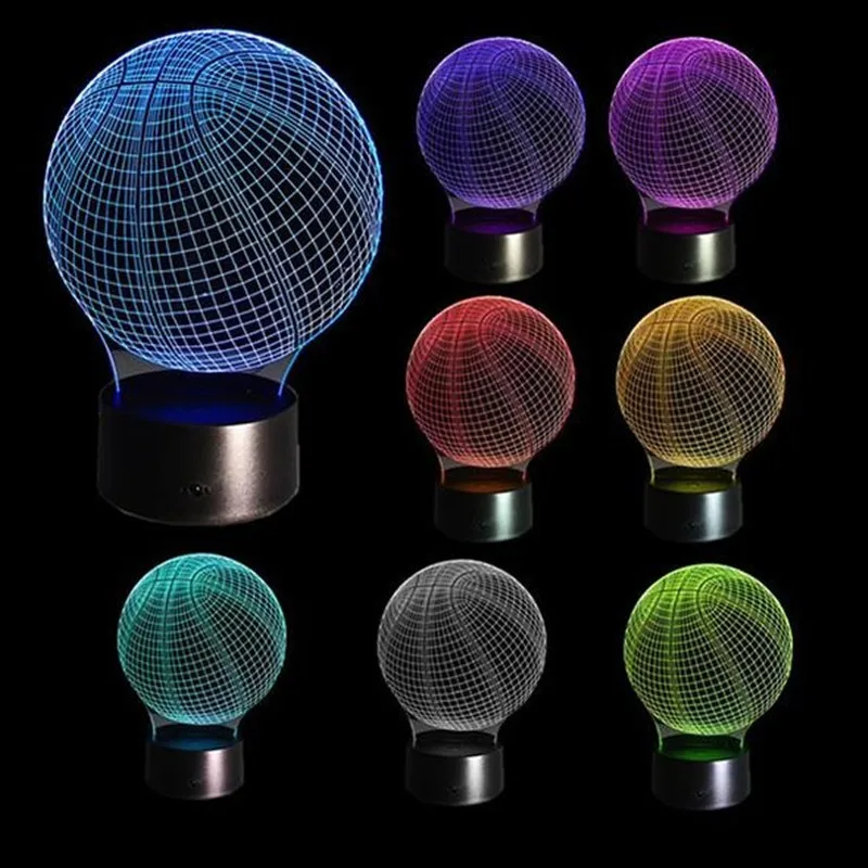 

3D Optical Illusion Night Light 7 LED Color Changing Lamp Cool Soft Light Safe For Kids Solution Nightmares Basketball Sport