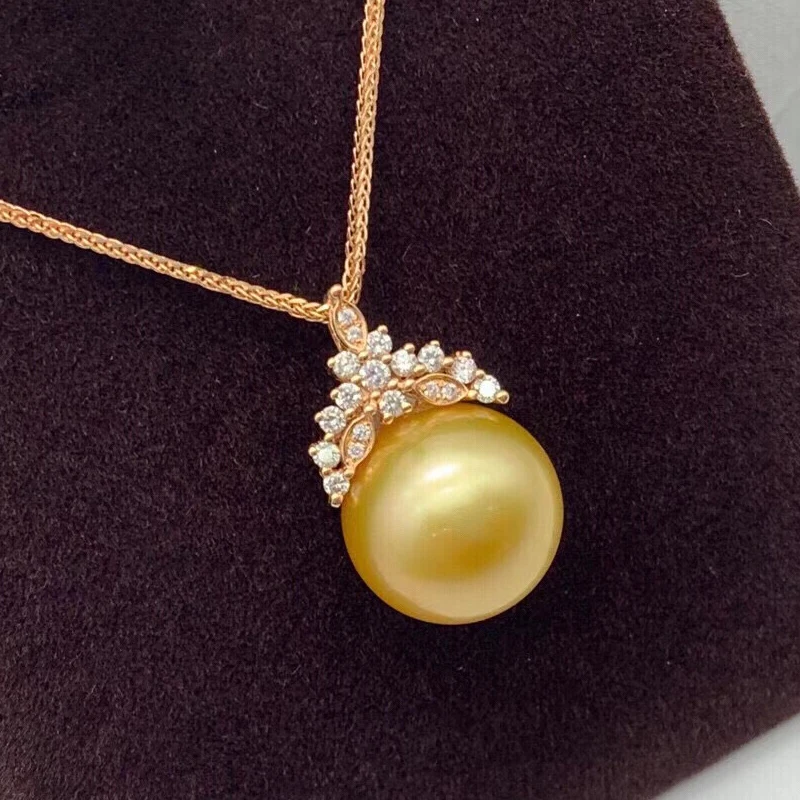 

Pure 18K Rose Gold Golden Pearl Pendant Noble and Elegant High-Class Diamond Ornament Fashion Gift for Women Girls Mother Wife