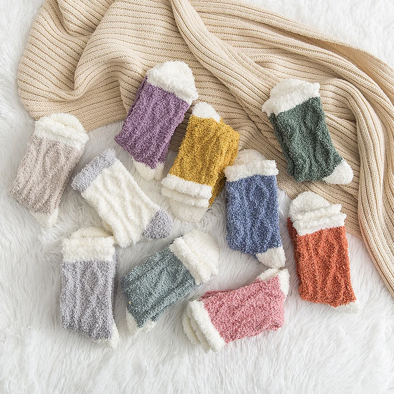 Модные женские зимние носки теплые пушистые милые мягкие эластичные бархатные