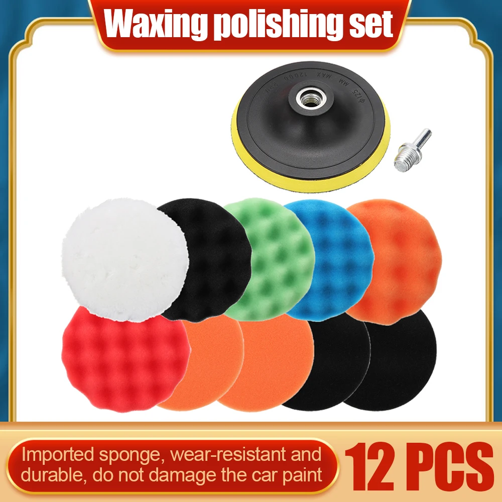

12pcs 3 Inch Car Polisher Waxing Pad Sanding Sponge Wheel Removes Scratches Buffing Kit for Boat Car Polisher Drill Adapter