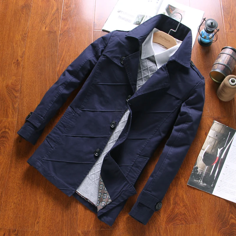 

Spring Autumn Jacket Men Business Casual Long Cotton Trench Winter Brand Men's Coat Classic Iconic Trench Breasted Overcoat C210