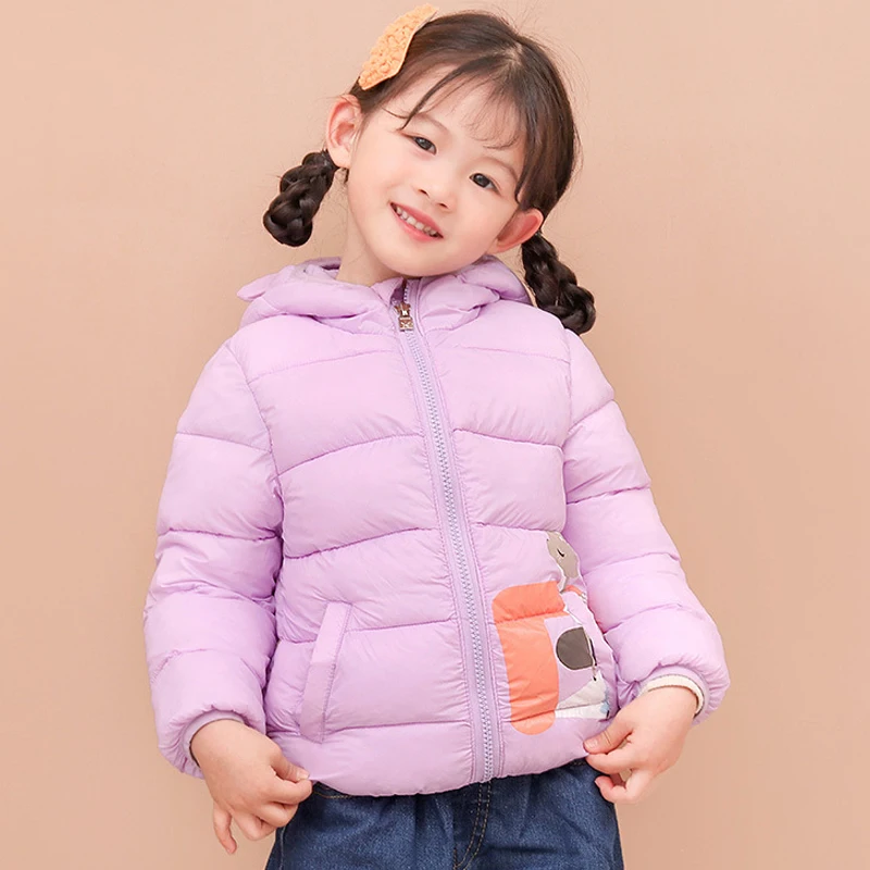 

Winter Children's New Coat Cartoon Print Deer Warm Fashion Hooded Zipper Girl Solid Color Clothes 3-6 Years Old