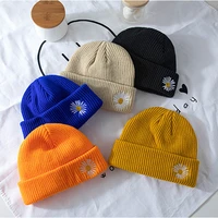 2020 unisex knitted hat womens woolen cap men beanies daisy bellis embroidered autumn winter warm toque hami melon peel hats