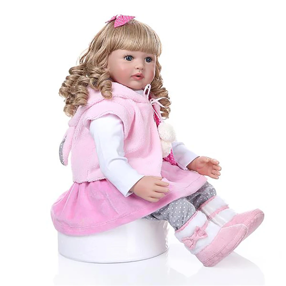 

Original 24inch Baby Doll Curly Hair Girl Reborn Toddler Soft Silicone With Cloth Body Realistic Doll Playing Toys For Kids