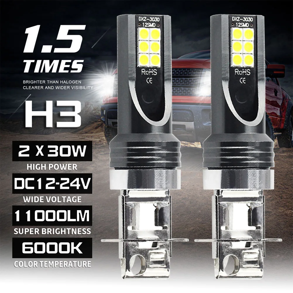 

1 Pair H3 60W Fog Light LED Headlight Conversion Kit Bulbs 6000K White Lamp