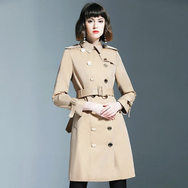 

New Windswear Women s Mid long British Wind Fashion Style Double row Fastener Small Style Coat Tide can customized big size