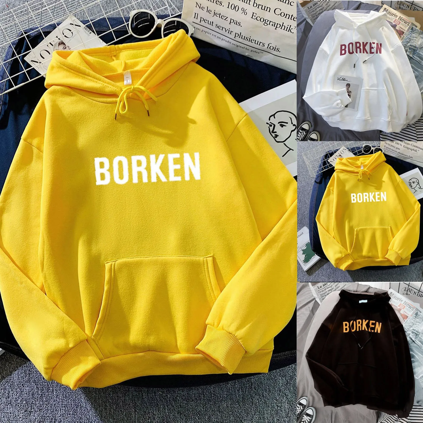 60# Fashion Hoodies Women Print Long Sleeve Splice Cartoon Print Sweatshirt Tops Hoodies With Pocket Sudaderas Para Mujer