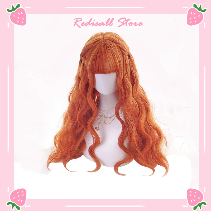 Длинные кудрявые оранжевые Лолита парик для взрослых женщин волос Хэллоуин