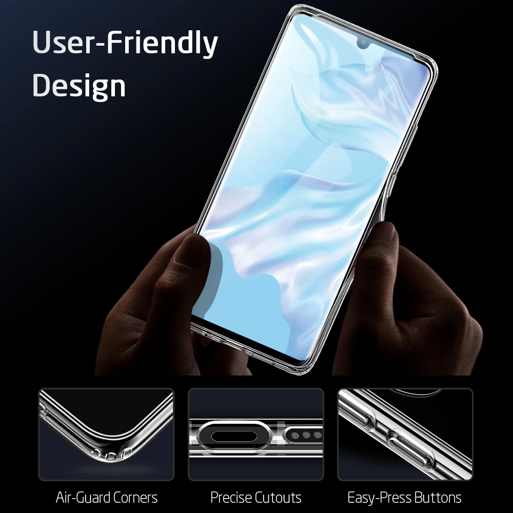 

ESR Crystal Tempered Glass Case for Huawei P30 P30 Pro Full Back Cover Soft TPU Edge Silicone Glass Cases for Huawei P30 P30 Pro