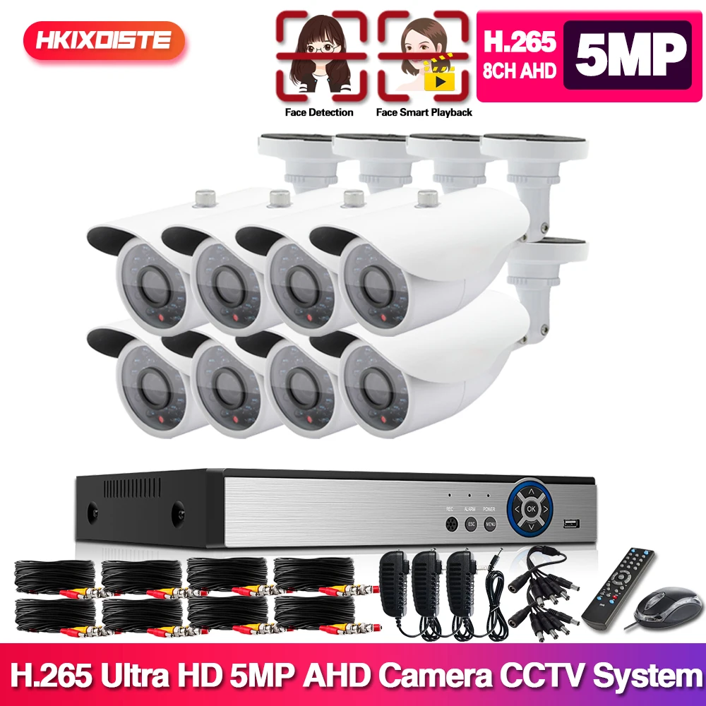 

Face Detection 8CH 5mp AHD DVR Kit 5 IN 1 8PCS Cameras Outdoor CCTV Camera System IR Security Camera Video Surveillance System
