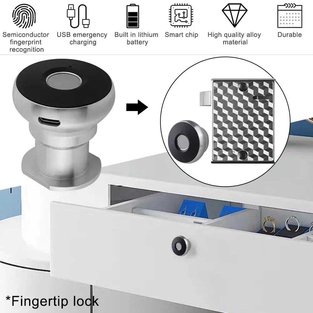 

Smart Keyless Fingerprint Cabinet Lock Wardrobe Home Office Biometric Anti Theft Drawer Security Aluminum Alloy USB Rechargeable