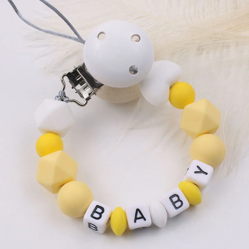 Персонализированная силиконовая цепочка для соски ручной работы с именем