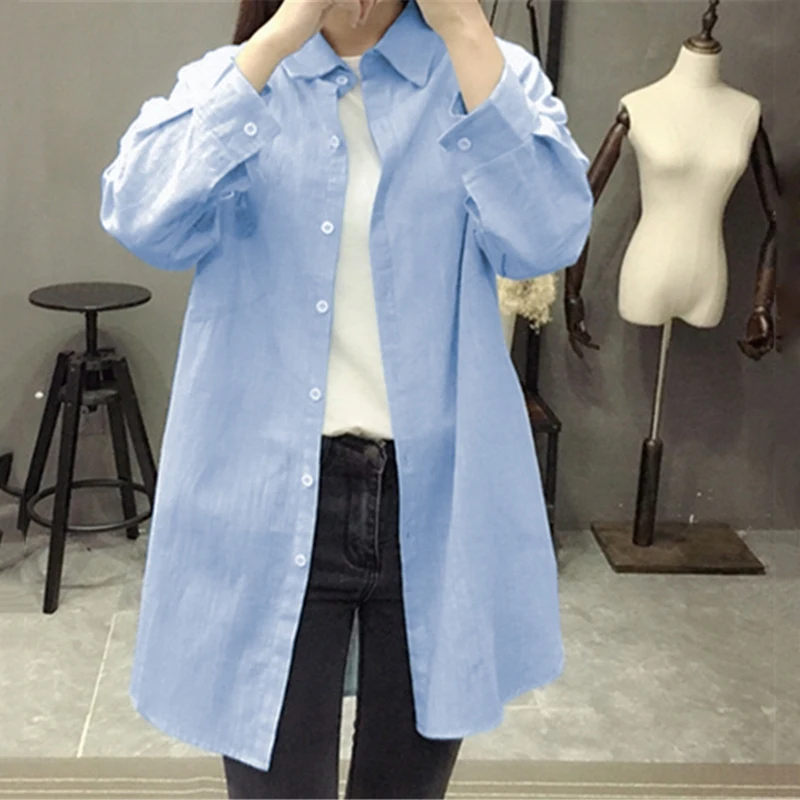 Женская Повседневная Свободная блузка из хлопка и льна Офисная женская