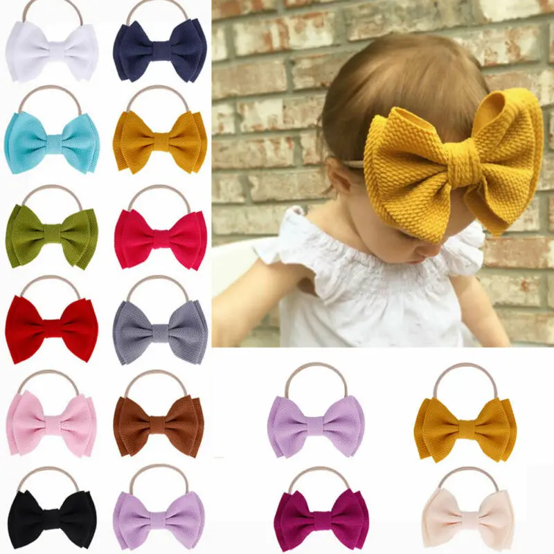 9 цветов милые повязки на голову с большим бантом двухслойные нейлоновые для