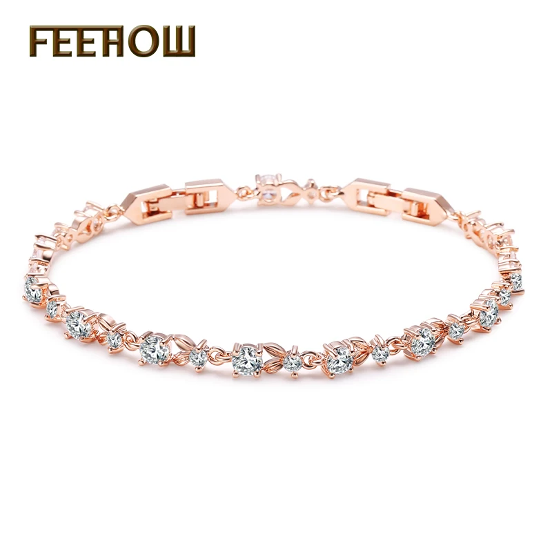 Женский браслет с фианитом FEEHOW модный элегантный цвета розового золота