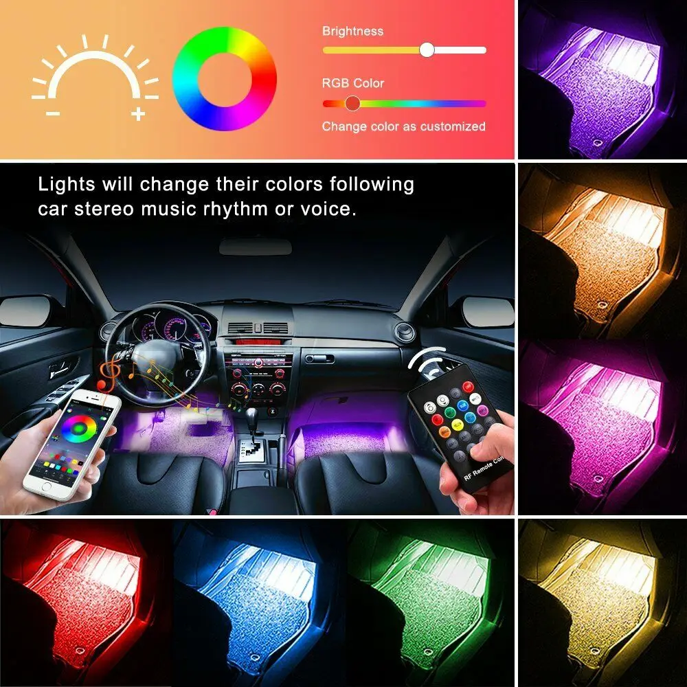 

RGB LED Car Interior Footwell Lamp Colorful Atmosphere Light Strip APP Control Car Interior Atmosphere Footwell Strip Light