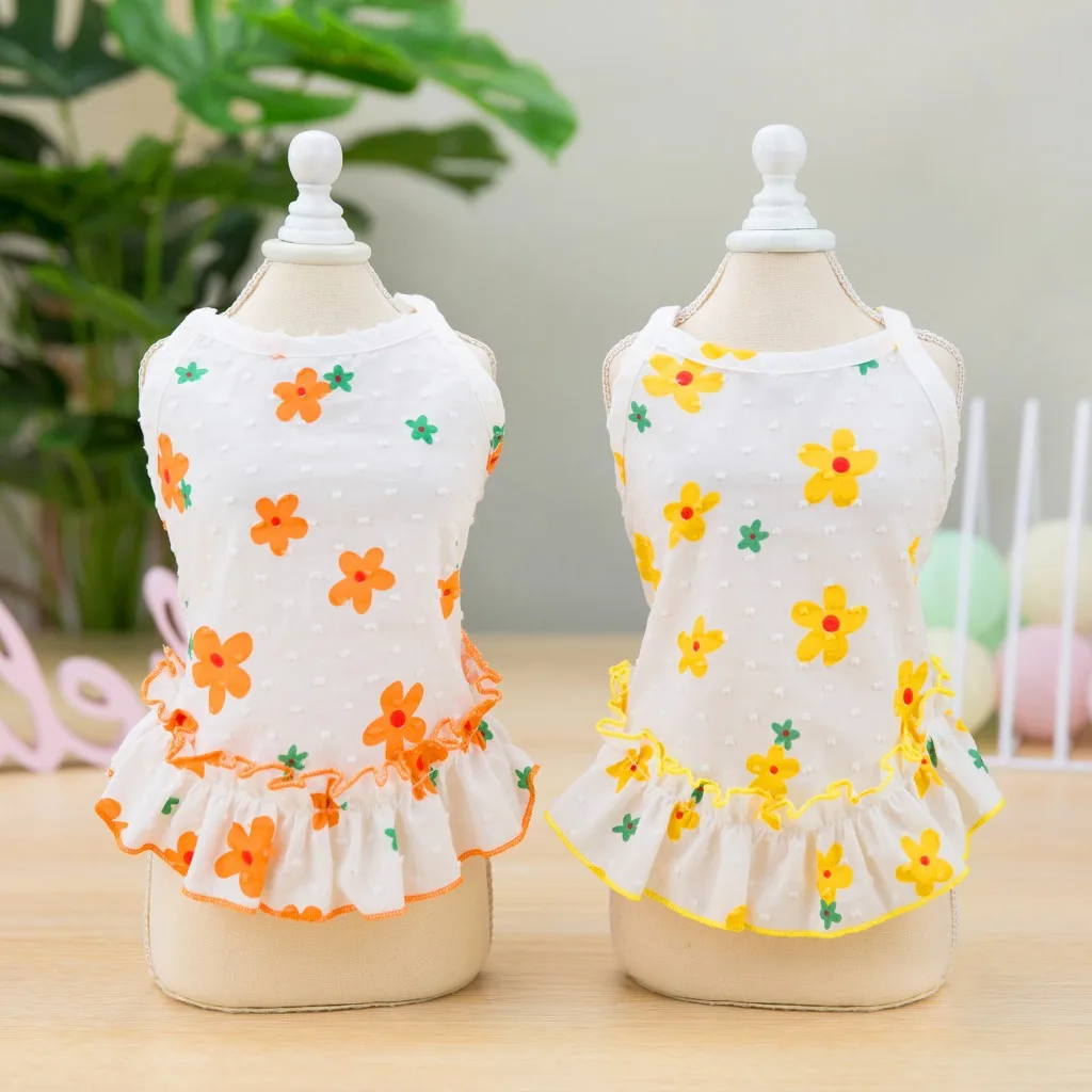 ADEWEL Pet Princces Dog ClothesCute Dog Girl Dress Summer Flower Print Yorkshire Terrier Dresses For Small Chihuahua Dogs