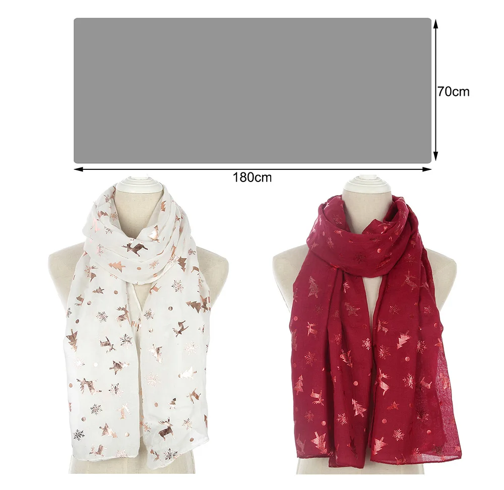 

Christmas Scarf Elk Shawl Wrap Fall Winter For Women Gold Foil Lightweight