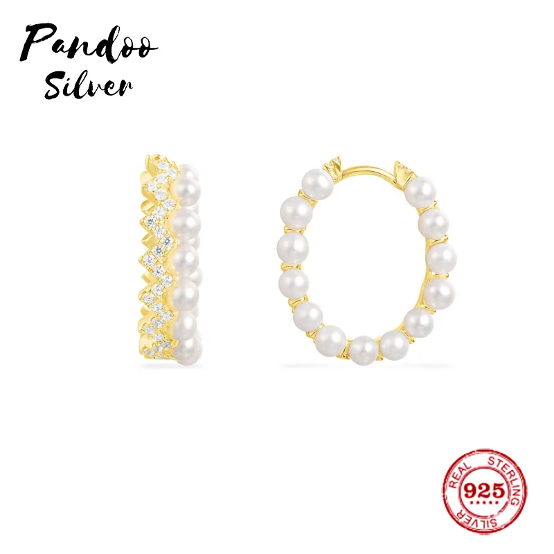 Женские серьги-кольца Pandoo роскошные серьги из стерлингового серебра с жемчугом