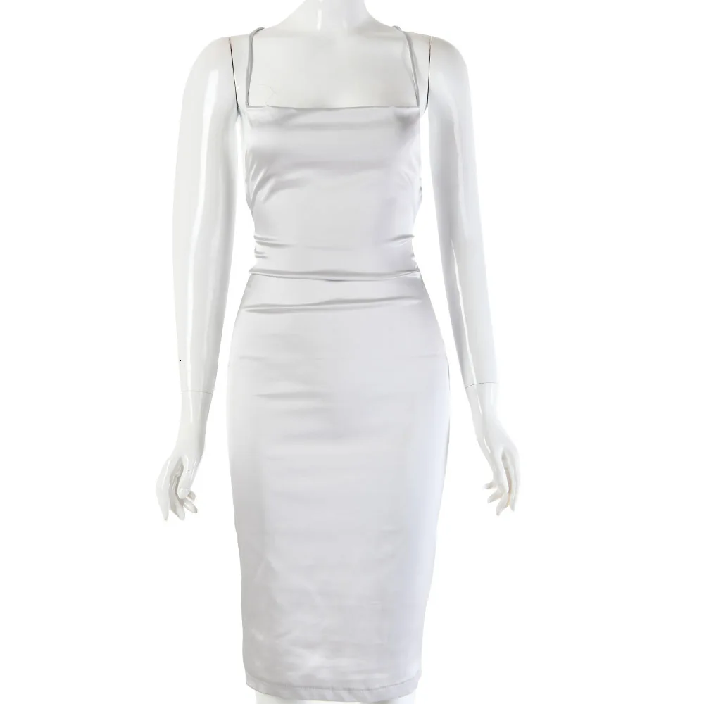 Женское атласное платье с открытой спиной AIUJXK облегающее на тонких бретельках