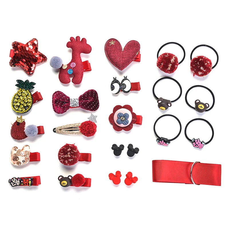 

24 Pcs/Set Little Girls Cute Hair Accessories with Cartoon Hairpins Handmade Hair Rings LXH