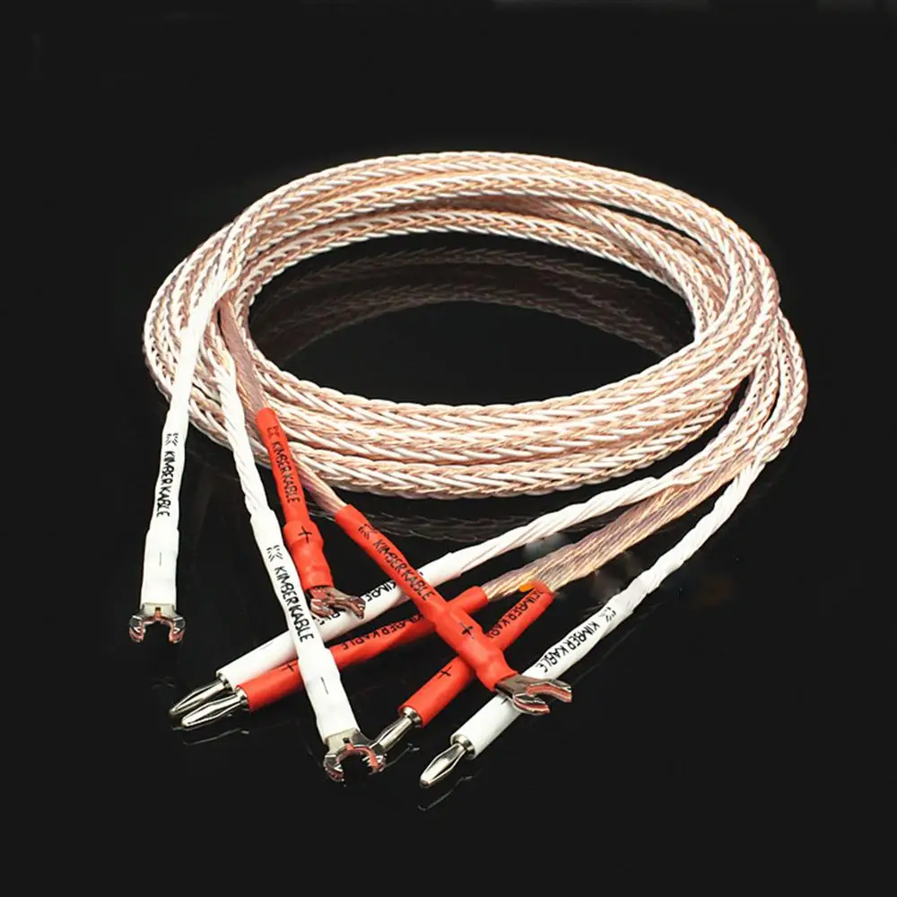 

1 pai audio Hi-end DIY HIFI Gun-Type Gold Rhodium Plated Y shape spade to banana plug 8TC 16 core speaker cable Cord Wire