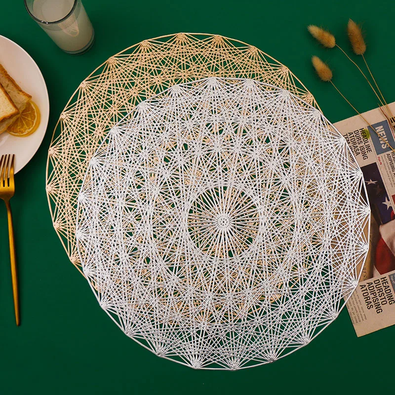 

PVC Geometric Placemat Table Mat European Style Hibiscus Flower Non-slip Heat Insulation Home Table Decoration Tableware Pad