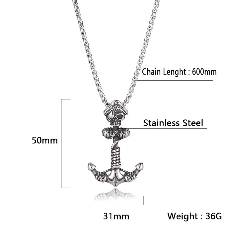 Винтажное ожерелье с подвеской в виде черепа якоря шкипера для мужчин из