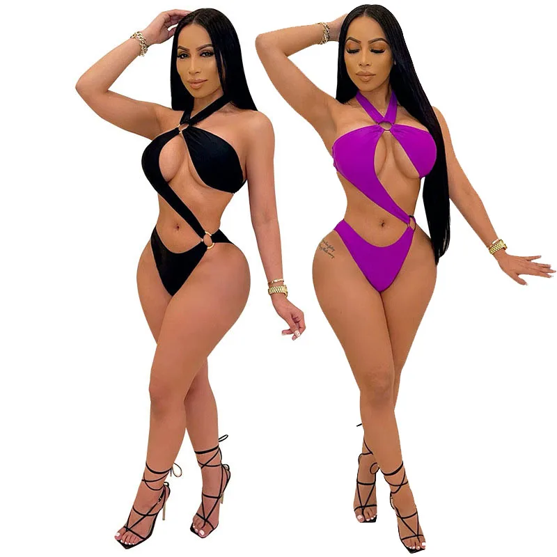 

TNNAOFF Sexy Hollow Out Swimsuit Bodycon Bodysuit for Women 2021 Summer Fashion Beachwear Rompers One Piece Clubwear Outfits