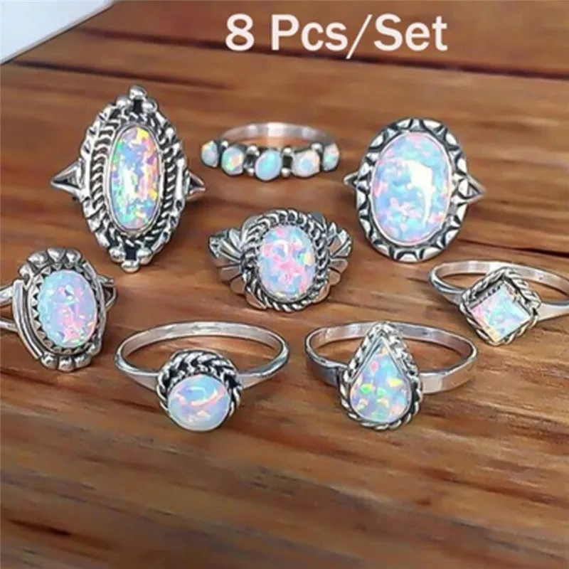 4/5/8/10Pcs/set Bohemia Vintage Jewelry Set Unique Carving Tibetan Silver Plated Ring for Woman Punk Boho Sets | Украшения и