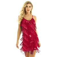 2021 women adult sparkling sequins fringe tassel dance party dresses gowns rhythm ballroom samba rumba tango latin dance dress