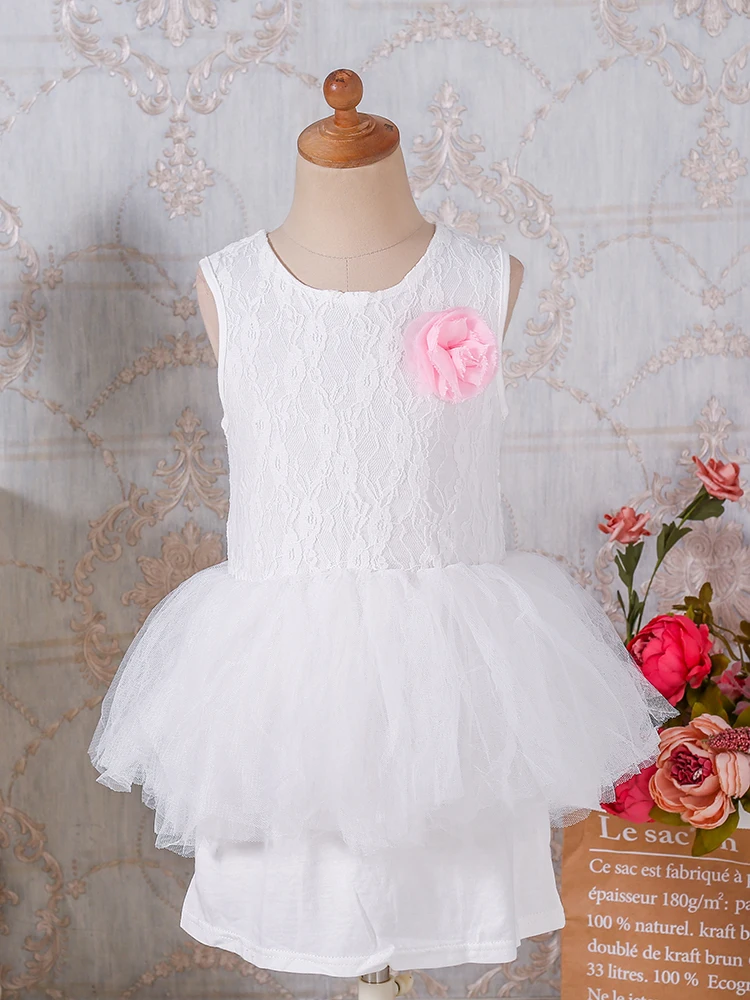 Симпатичные белые кружевные летние платья принцессы с цветочным принтом для