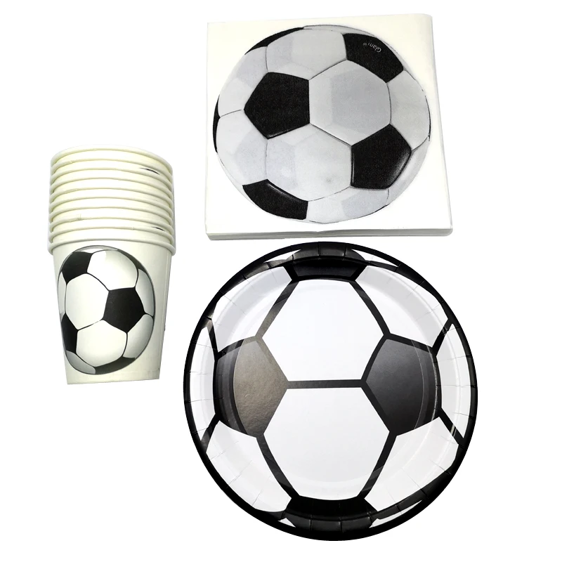 

60pcs/lot Boys Favors Football Theme Napkins Baby Shower Decoration Soccer Tableware Set Happy Birthday Events Party Cups Plates