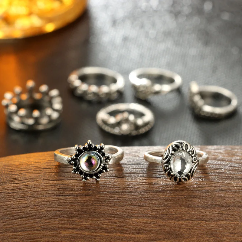 16pcs/Set Bohemia Vintage hand Heart shaped crown Leaf Carved Rings Sets Knuckle for Women Jewelry | Украшения и аксессуары