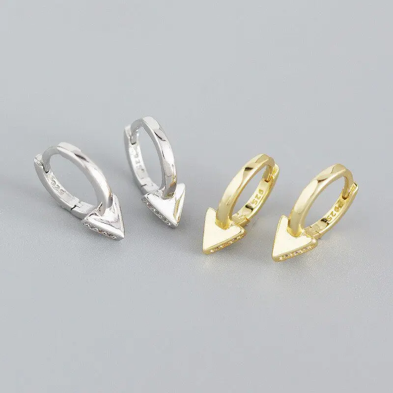 

A00740 925 Sterling Silver Punk Geometric Triangle Ear Buckle for Women Rock Unisex Pave Zircon Earrings Street Jewelry