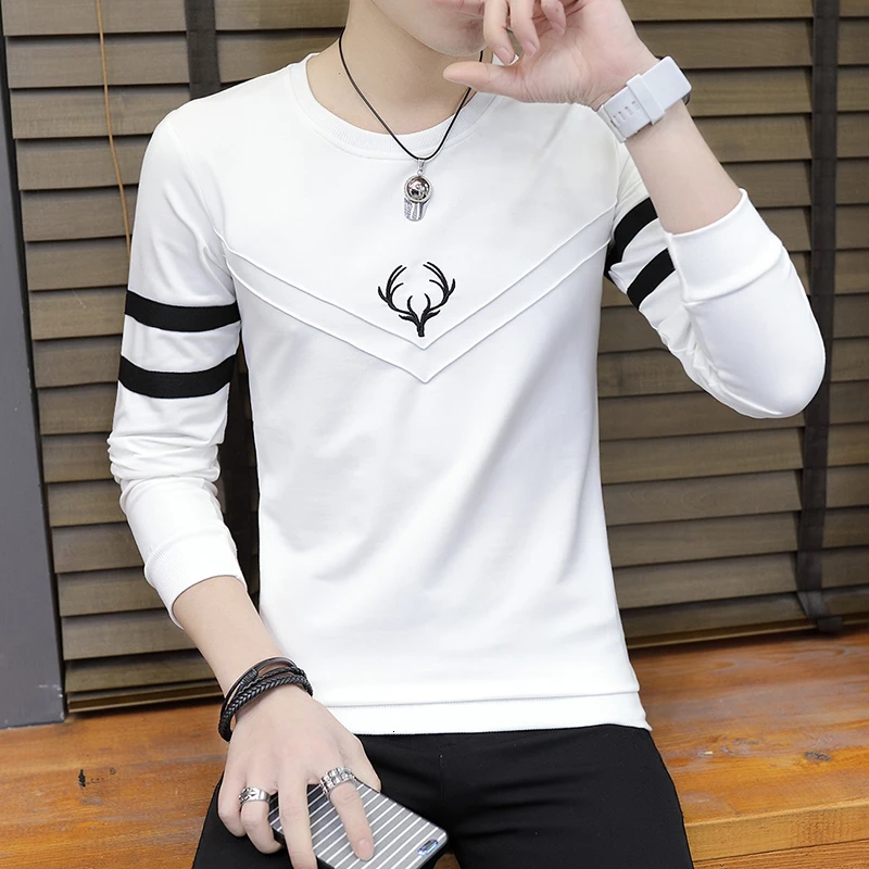 Уличная Мужская Весенняя футболка с круглым вырезом и длинными рукавами