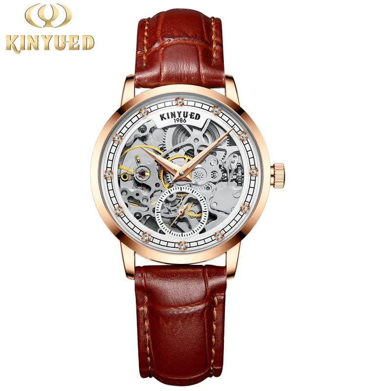 

KINYUED Fashion Skeleton Lover Watches Men Women Automatic Mechanical Watch Male Female Luxury Wedding Wristwatches Ladies Clock