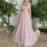 elegant pink chiffon prom dresses a line strapless ruched printed gilded flowers evening gown pockets prom gowns