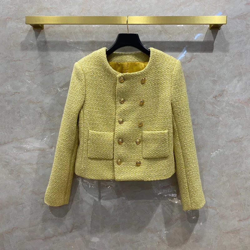 

Женский твидовый пиджак, двубортный пиджак с круглым вырезом в европейском стиле, C386